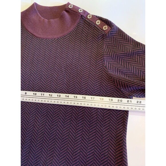 Calvin Klein Wine Chevron Sweater Button Shoulder Quiet Luxury Sz Lg Soft Cozy - Picture 5 of 10